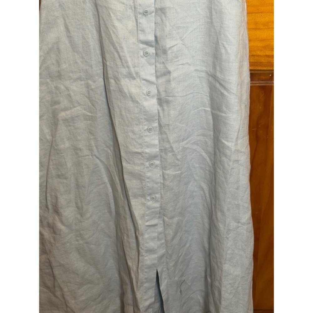 Other Stories 100% Linen‎ Puff Sleeve Button Front Midi Dress Light Blue Size 4 - Picture 4 of 9
